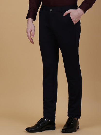 Navy Blue Solid Slim Fit Club Wear Trouser | JB Studio
