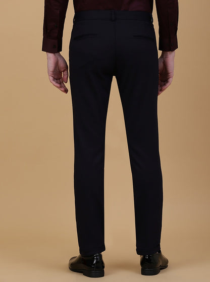 Navy Blue Solid Slim Fit Club Wear Trouser | JB Studio