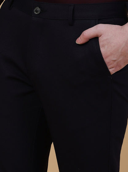 Navy Blue Solid Slim Fit Club Wear Trouser | JB Studio
