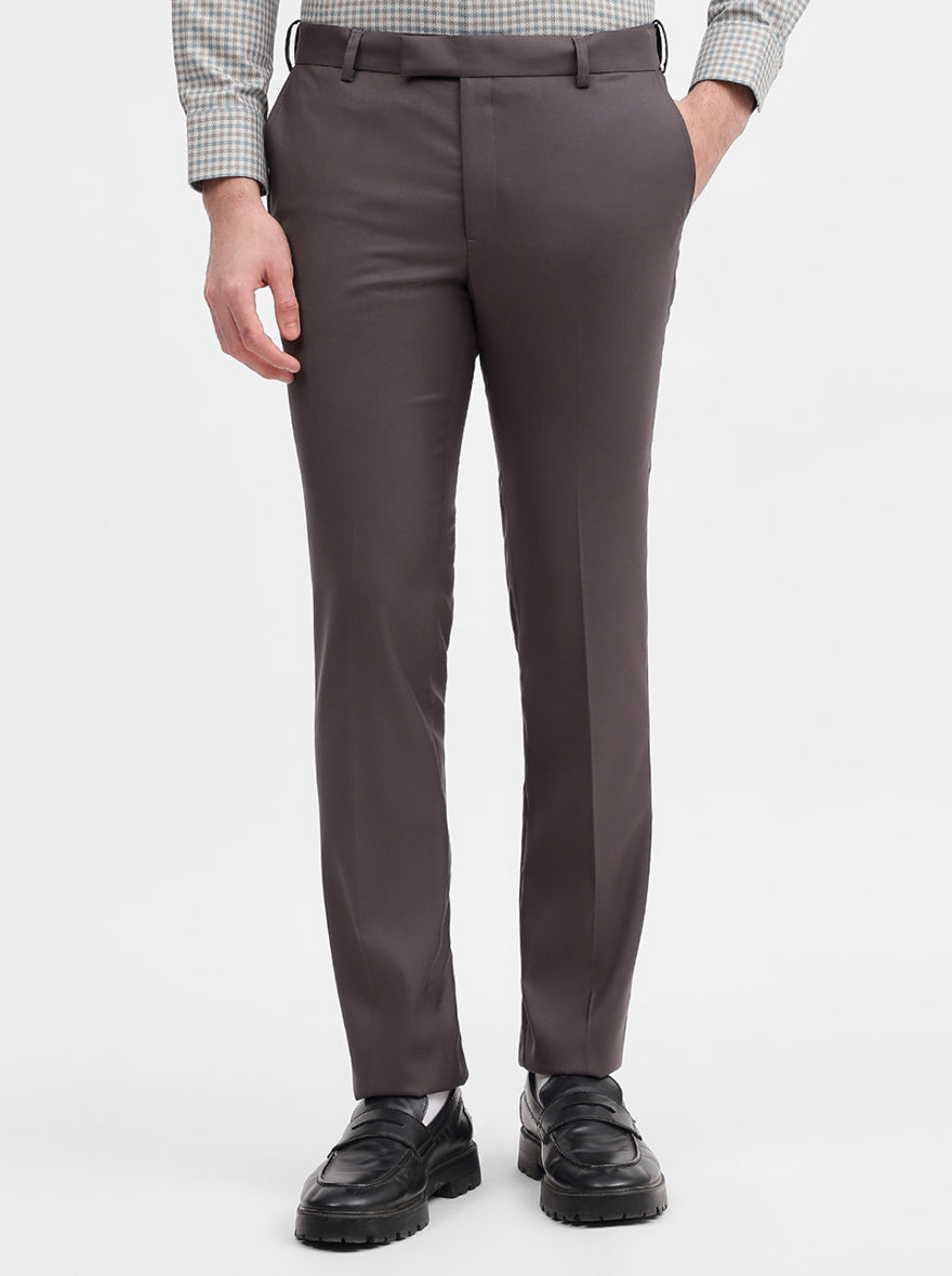 Dark Grey Solid Slim Fit Formal Trouser | Metal