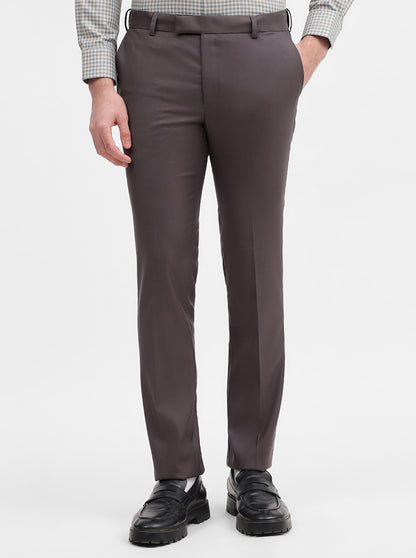 Dark Grey Solid Slim Fit Formal Trouser | Metal