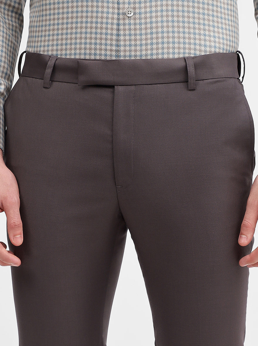 Dark Grey Solid Slim Fit Formal Trouser | Metal