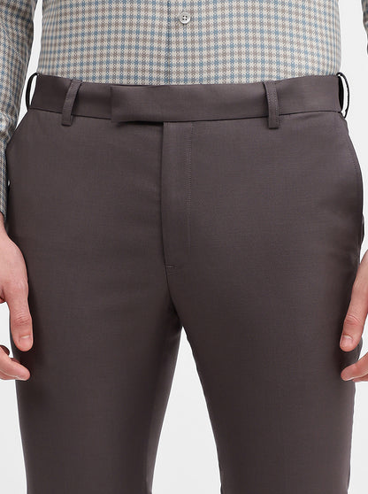 Dark Grey Solid Slim Fit Formal Trouser | Metal