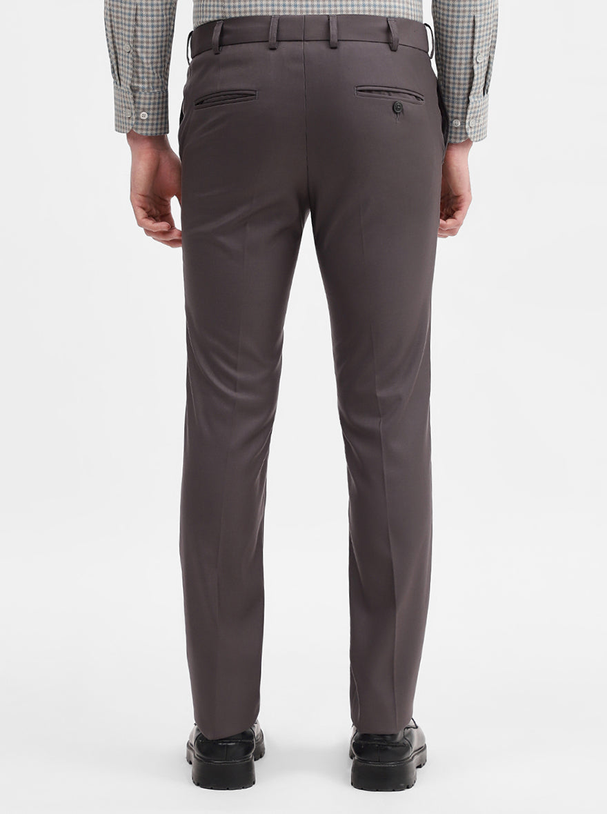 Dark Grey Solid Slim Fit Formal Trouser | Metal