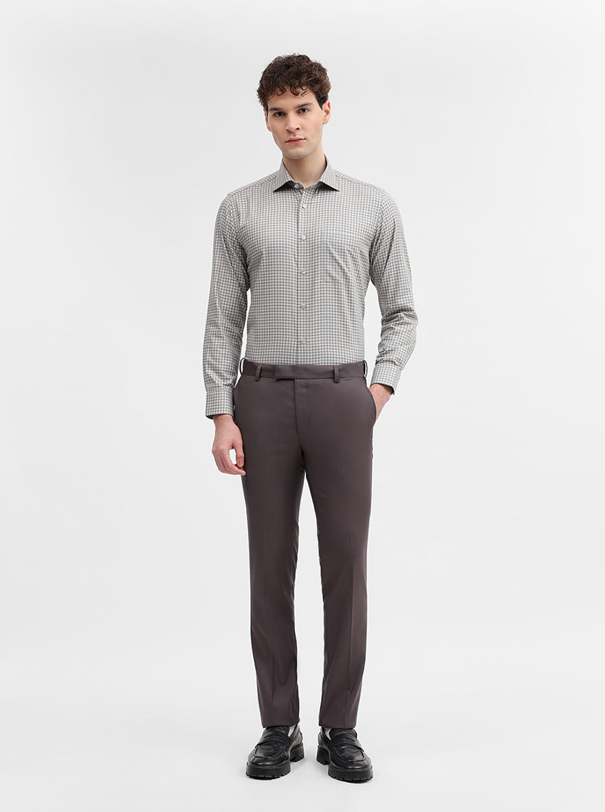 Dark Grey Solid Slim Fit Formal Trouser | Metal