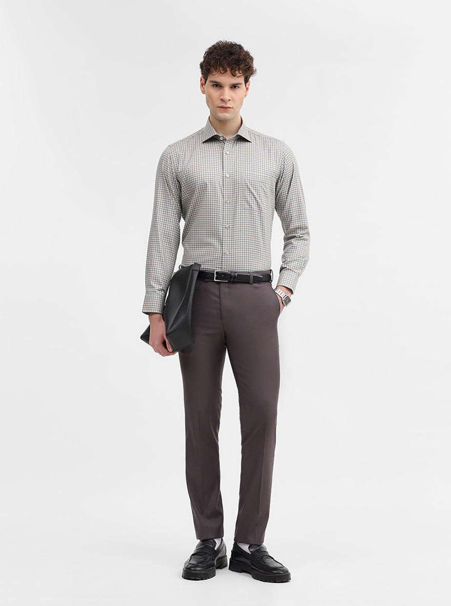 Dark Grey Solid Slim Fit Formal Trouser | Metal
