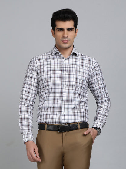 Brown Checked Slim Fit Formal Shirt | Greenfibre