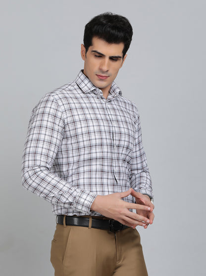 Brown Checked Slim Fit Formal Shirt | Greenfibre