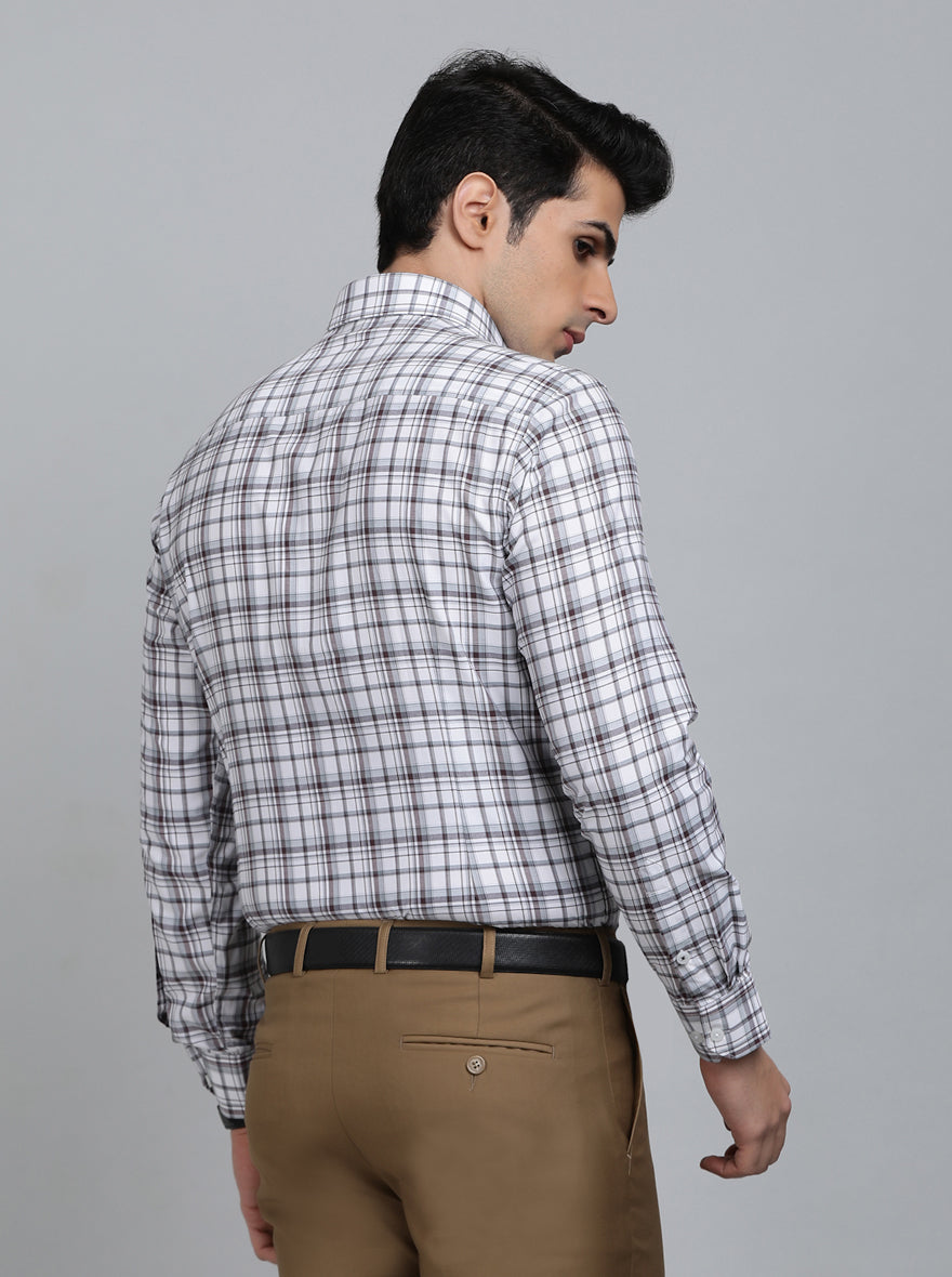 Brown Checked Slim Fit Formal Shirt | Greenfibre