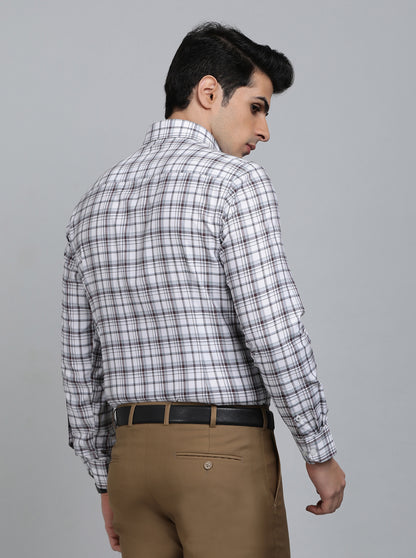 Brown Checked Slim Fit Formal Shirt | Greenfibre