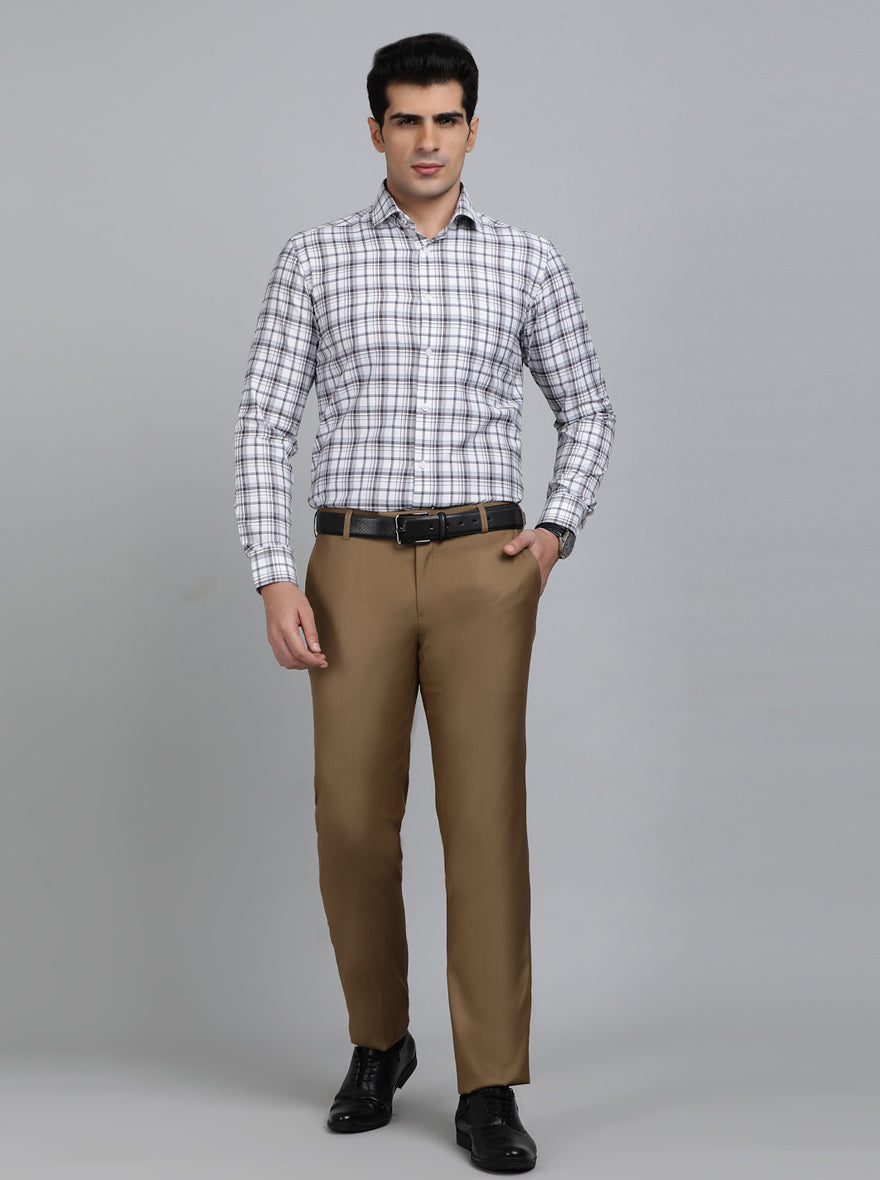 Brown Checked Slim Fit Formal Shirt | Greenfibre