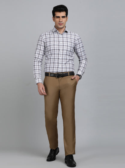 Brown Checked Slim Fit Formal Shirt | Greenfibre