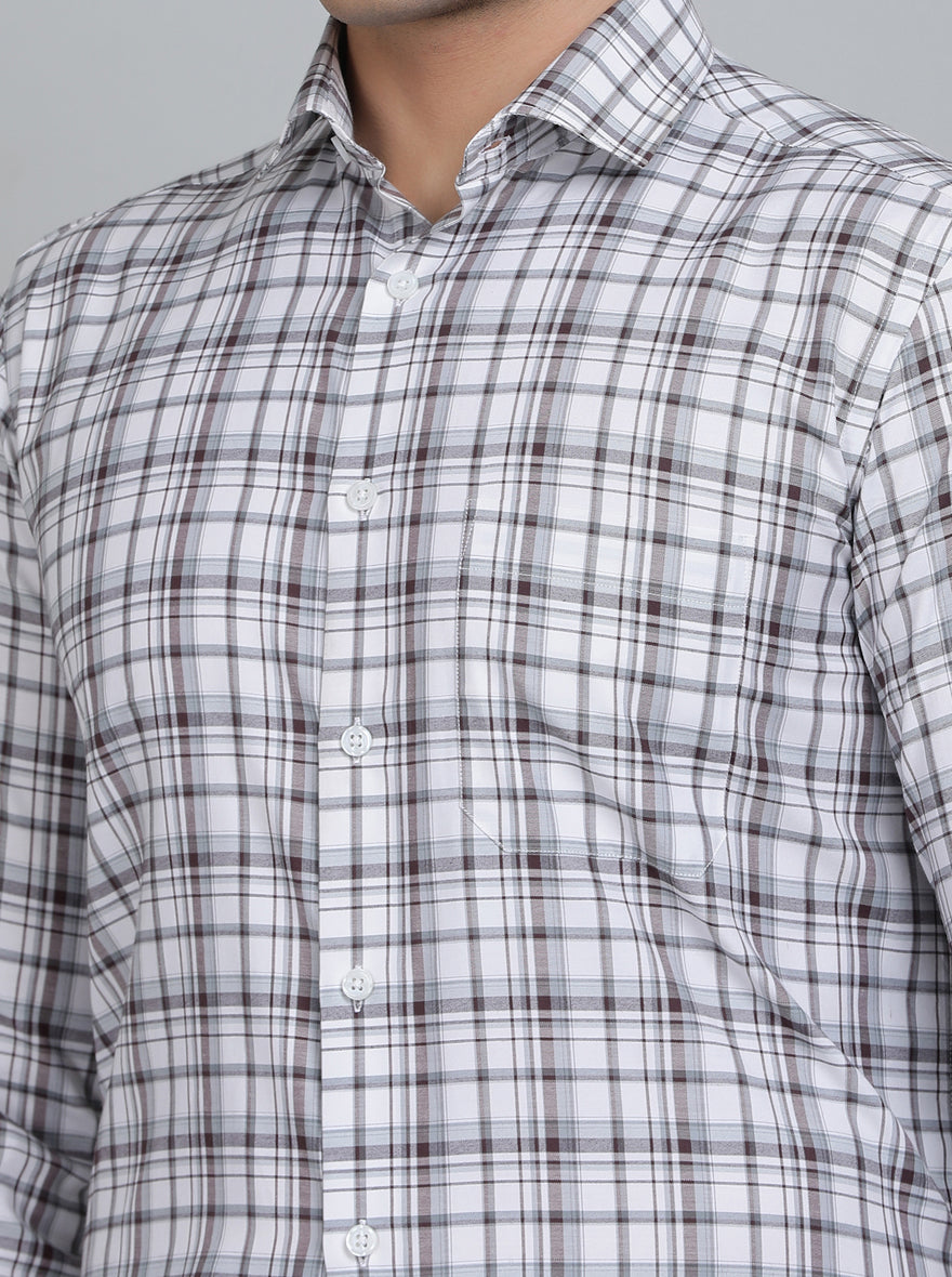 Brown Checked Slim Fit Formal Shirt | Greenfibre