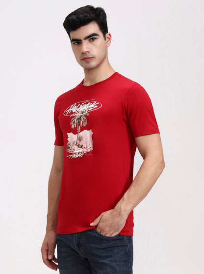 Red Printed Slim Fit T-Shirt | Greenfibre