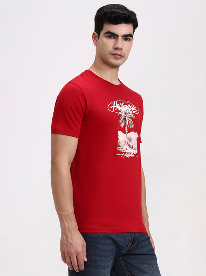 Red Printed Slim Fit T-Shirt | Greenfibre