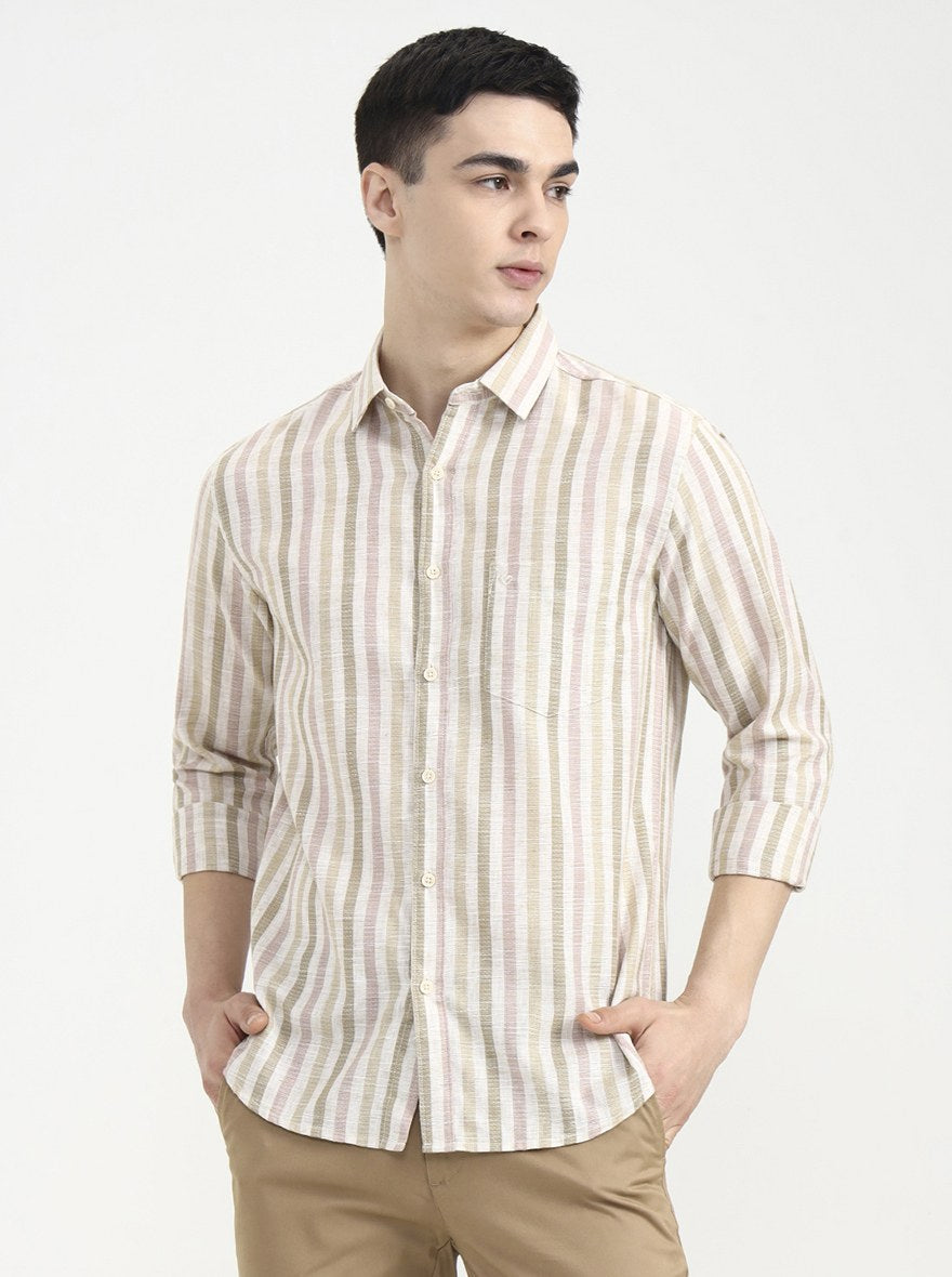 Pink Striped Slim Fit Casual Shirt | Greenfibre