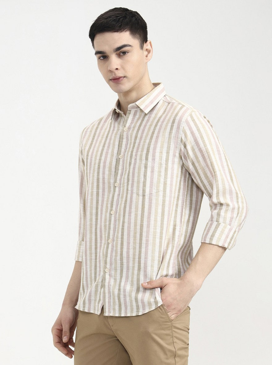 Pink Striped Slim Fit Casual Shirt | Greenfibre