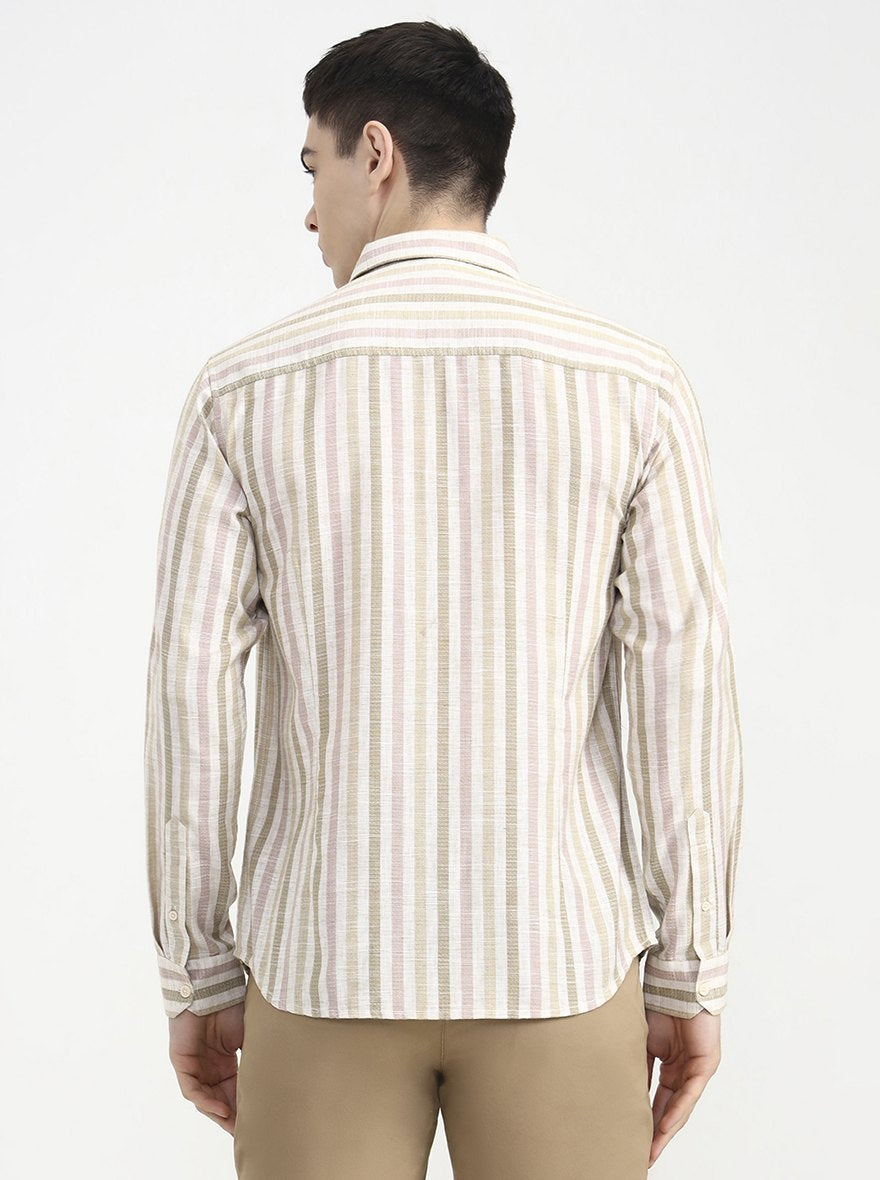 Pink Striped Slim Fit Casual Shirt | Greenfibre
