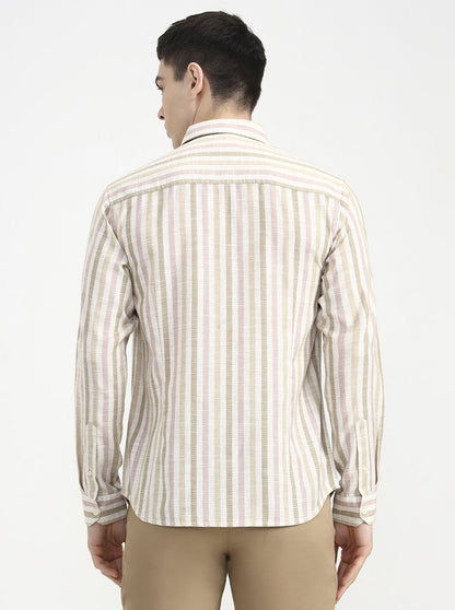 Pink Striped Slim Fit Casual Shirt | Greenfibre