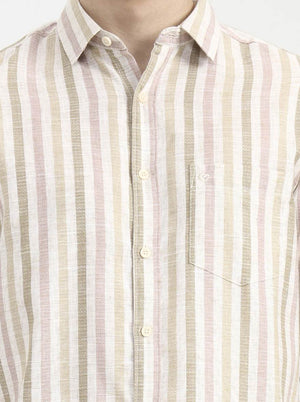 Pink Striped Slim Fit Casual Shirt | Greenfibre