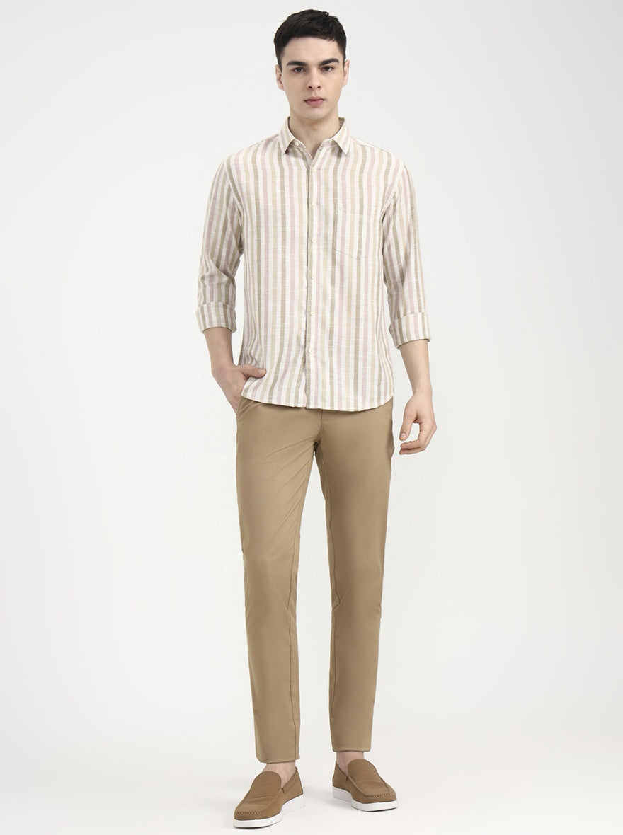 Pink Striped Slim Fit Casual Shirt | Greenfibre