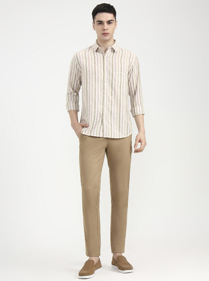 Pink Striped Slim Fit Casual Shirt | Greenfibre