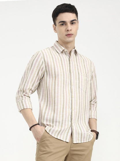 Pink Striped Slim Fit Casual Shirt | Greenfibre