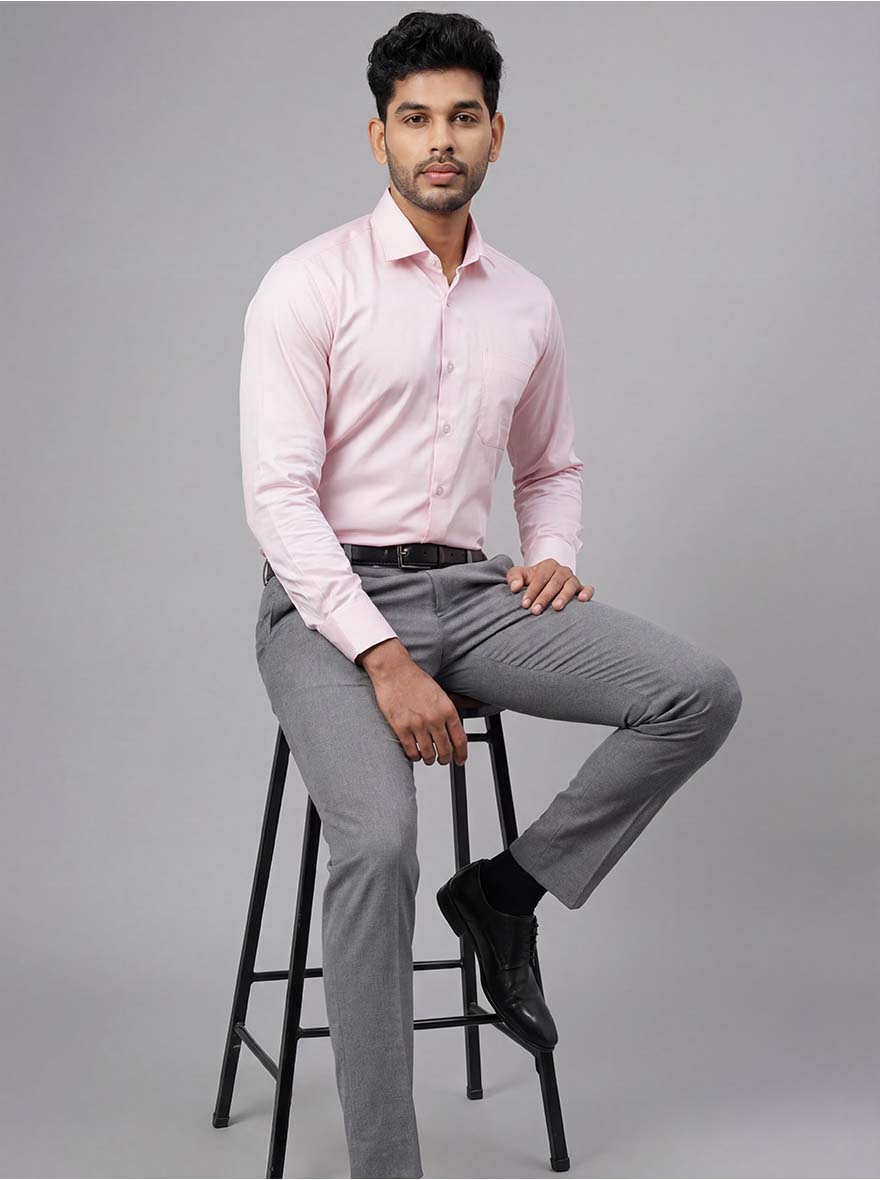 Pink Solid Slim Fit Formal Shirt | Metal