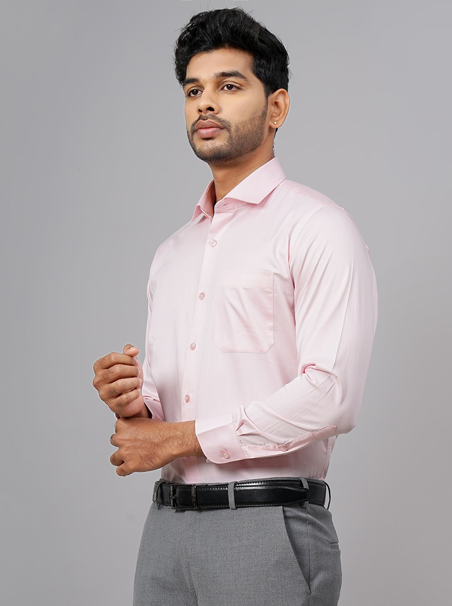 Pink Solid Slim Fit Formal Shirt | Metal