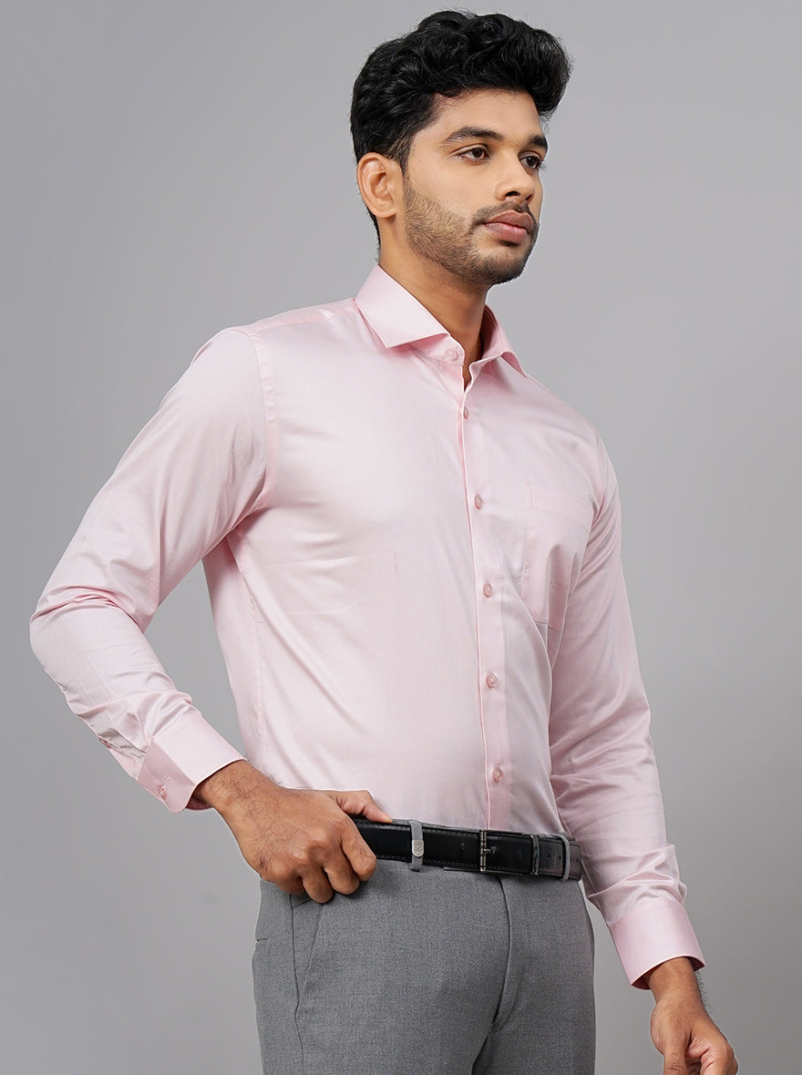 Pink Solid Slim Fit Formal Shirt | Metal