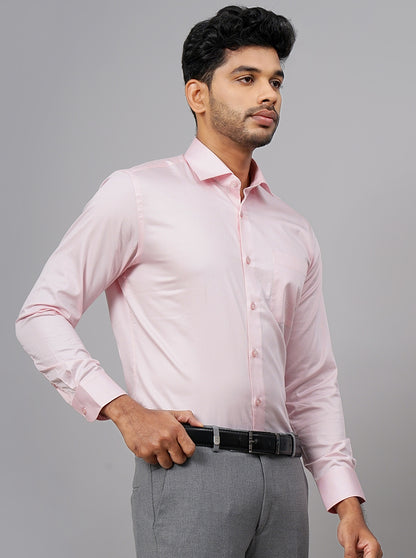Pink Solid Slim Fit Formal Shirt | Metal