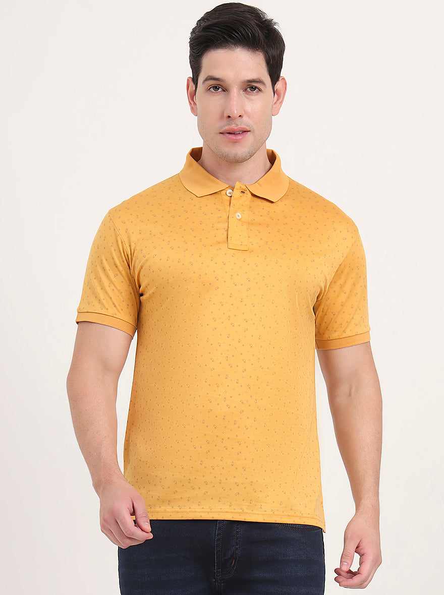 Yellow Printed Regular Fit Polo T-Shirt | JadeBlue