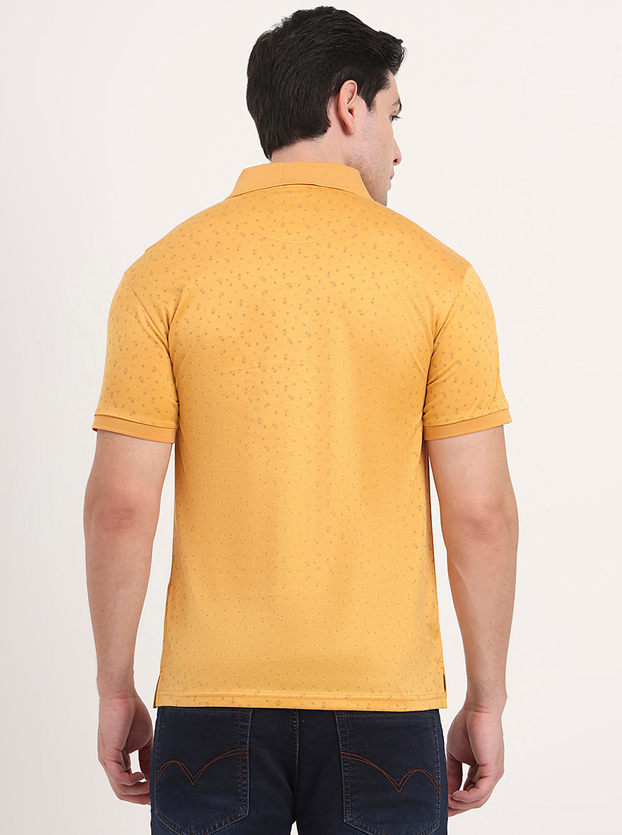 Yellow Printed Regular Fit Polo T-Shirt | JadeBlue