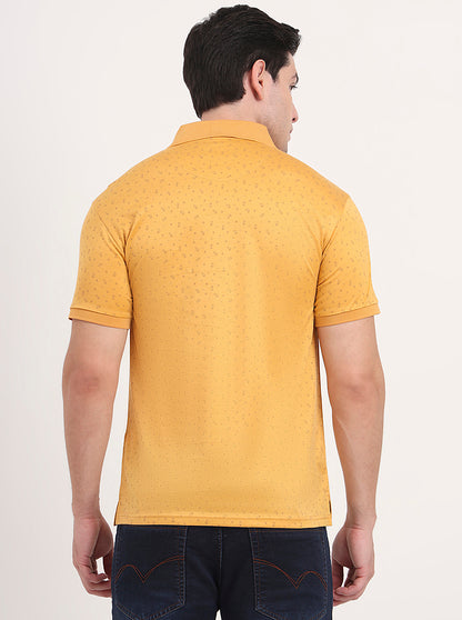 Yellow Printed Regular Fit Polo T-Shirt | JadeBlue