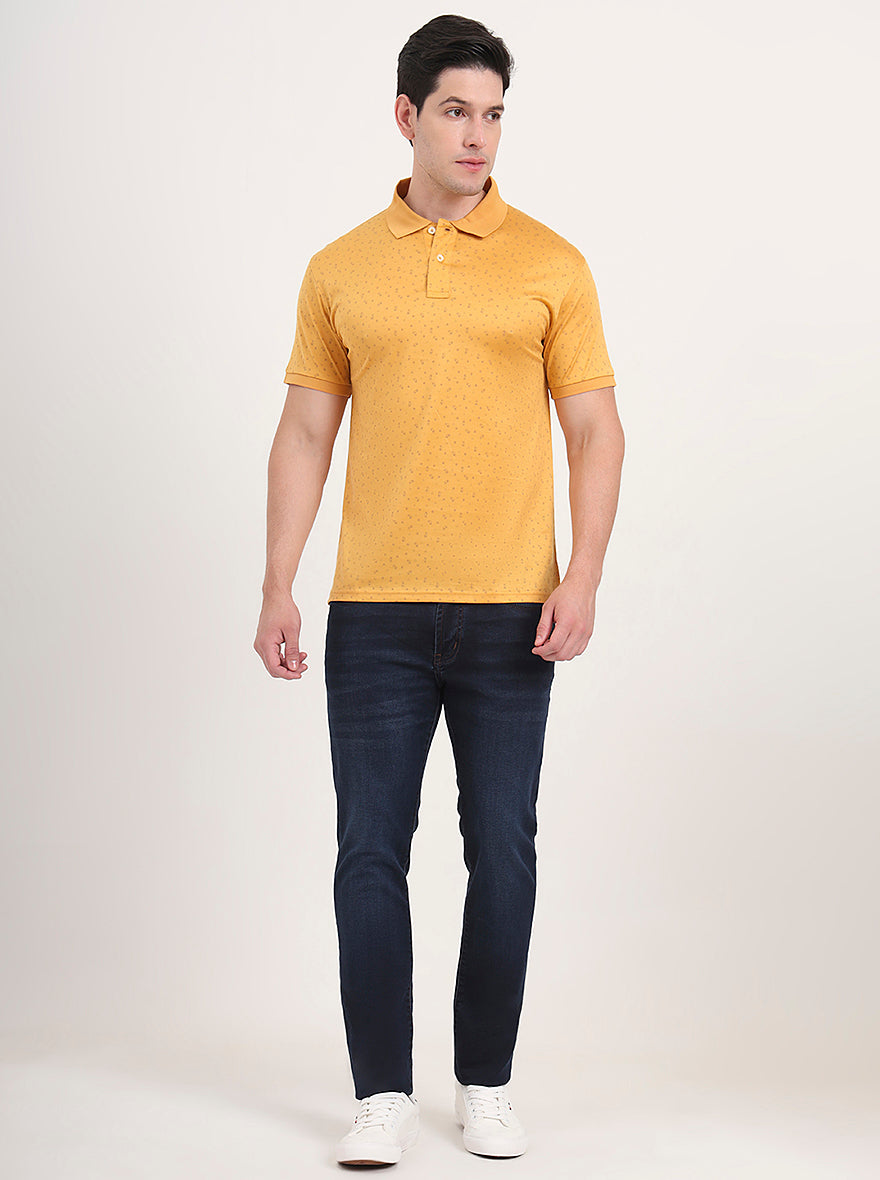 Yellow Printed Regular Fit Polo T-Shirt | JadeBlue