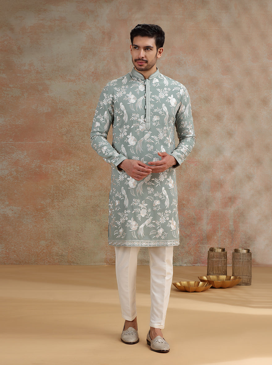 Green Printed and Embroidered Kurta Pajama | JB X JB