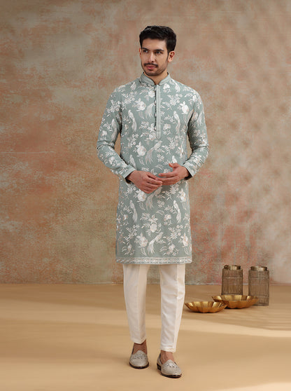 Green Printed and Embroidered Kurta Pajama | JB X JB