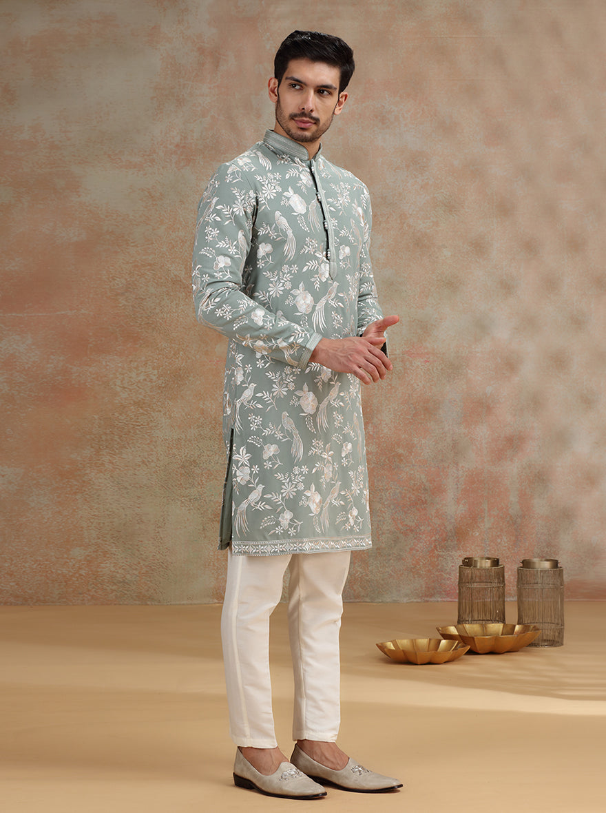 Green Printed and Embroidered Kurta Pajama | JB X JB