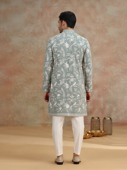 Green Printed and Embroidered Kurta Pajama | JB X JB