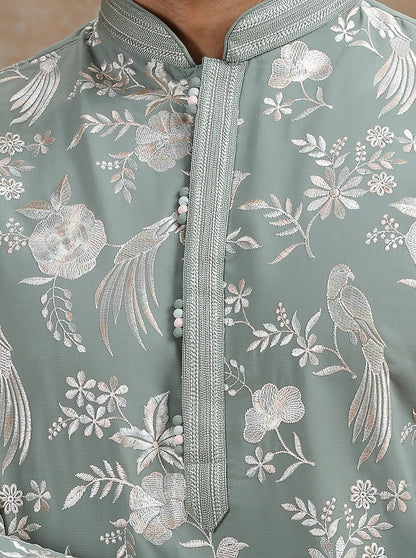 Green Printed and Embroidered Kurta Pajama | JB X JB