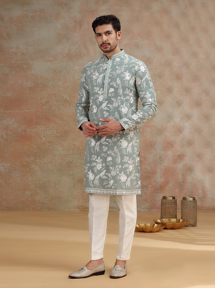 Green Printed and Embroidered Kurta Pajama | JB X JB
