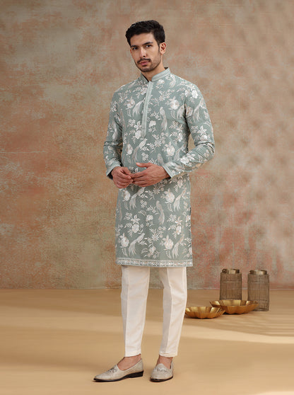 Green Printed and Embroidered Kurta Pajama | JB X JB