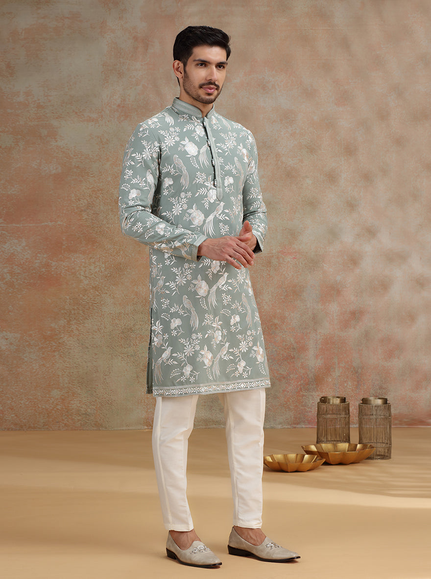 Green Printed and Embroidered Kurta Pajama | JB X JB