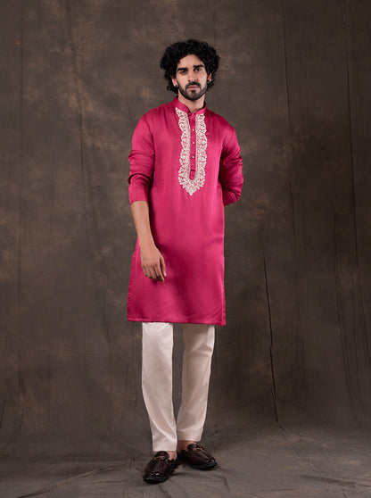 Pink Embroidered  Kurta Pajama | Virasana