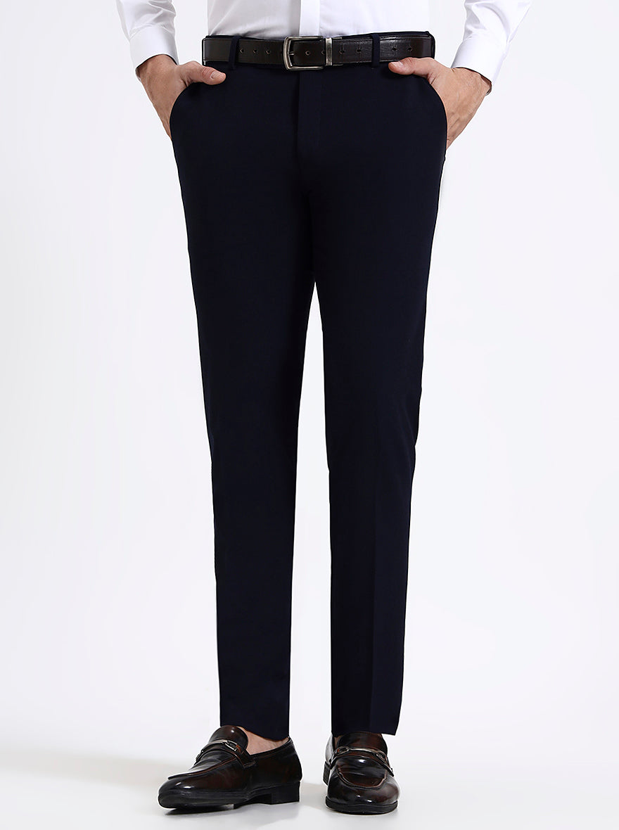 Blue Solid Super Slim Fit Formal Trouser | JadeBlue Youth