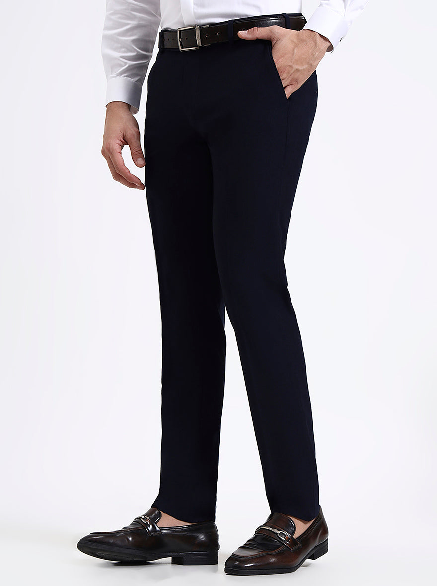 Blue Solid Super Slim Fit Formal Trouser | JadeBlue Youth