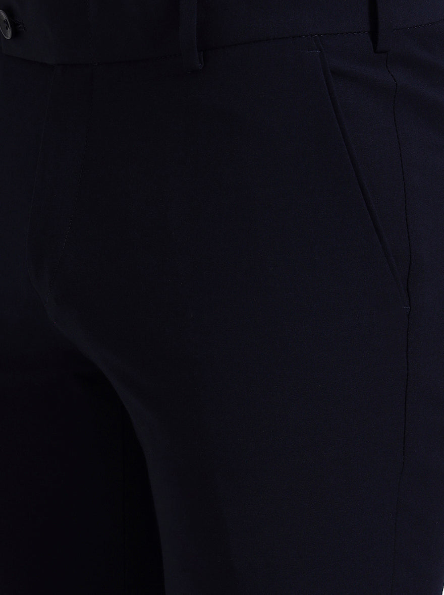 Blue Solid Super Slim Fit Formal Trouser | JadeBlue Youth