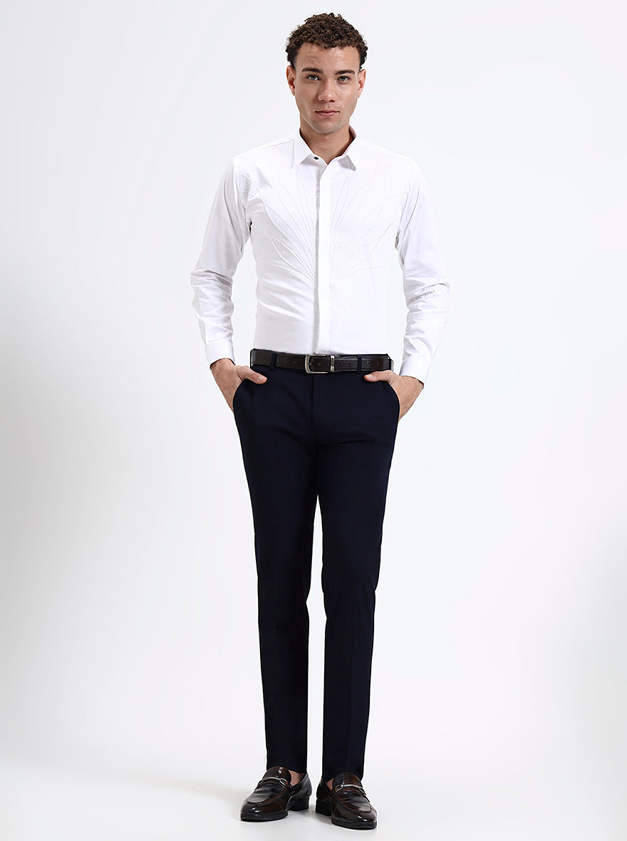 Blue Solid Super Slim Fit Formal Trouser | JadeBlue Youth