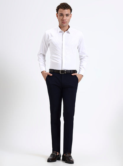 Blue Solid Super Slim Fit Formal Trouser | JadeBlue Youth