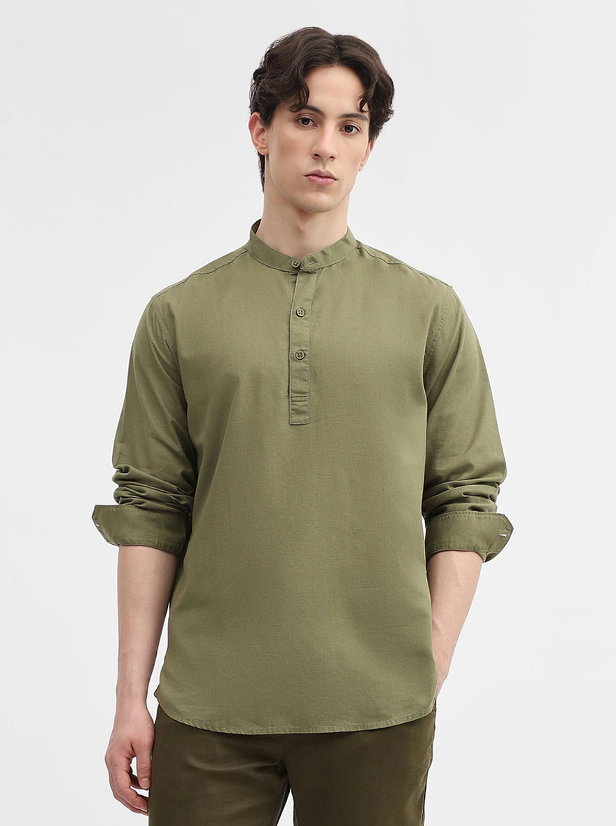 Green Solid Slim Fit Short Kurta | Greenfibre
